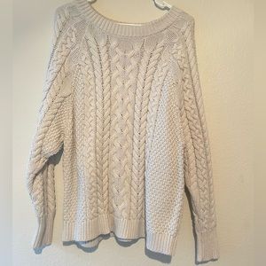 Oversized white / cream colored cable-knit sweater